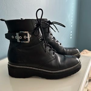 Michael Kors Combat Style Black Leather Booties